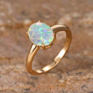 NEW 14k Gold White Opal Ring Band